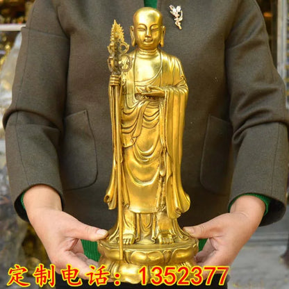 38CM LARGE Asia home shop hall efficacious Talisman bless Safe health Good luck Ksitigarbha Dizang pusa Buddha BRASS statue