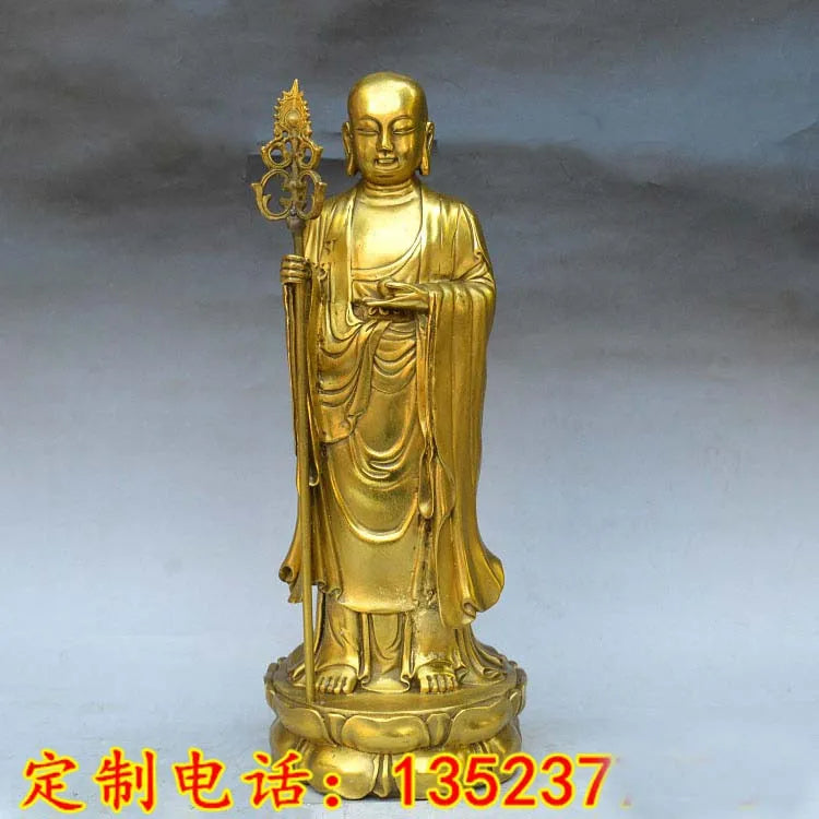38CM LARGE Asia home shop hall efficacious Talisman bless Safe health Good luck Ksitigarbha Dizang pusa Buddha BRASS statue