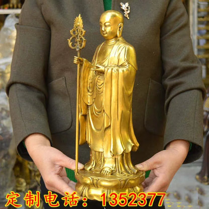 38CM LARGE Asia home shop hall efficacious Talisman bless Safe health Good luck Ksitigarbha Dizang pusa Buddha BRASS statue