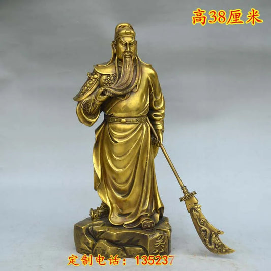 38CM LARGE home shop hall efficacious Talisman bless Good luck Money Drawing Martial fortune God GUAN GONG Guan di BRASS statue