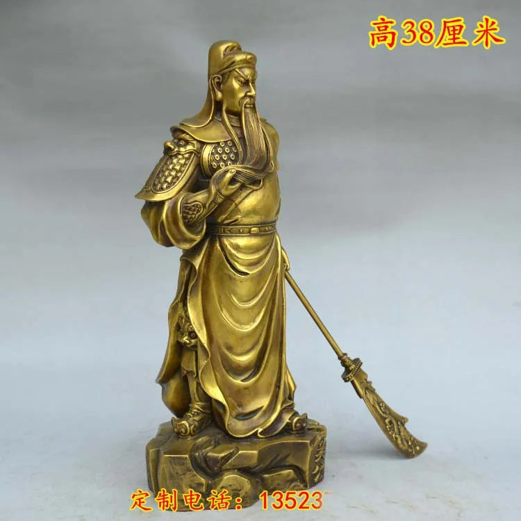 38CM LARGE home shop hall efficacious Talisman bless Good luck Money Drawing Martial fortune God GUAN GONG Guan di BRASS statue