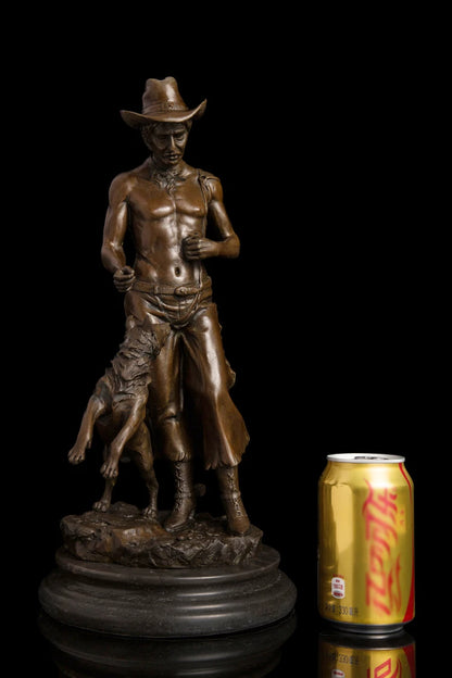 38CM large HOME OFFICE Living Room WINE BAR TOP COOL Ornament  American West Cowboy Hound dog Bronze carving art Sculpture