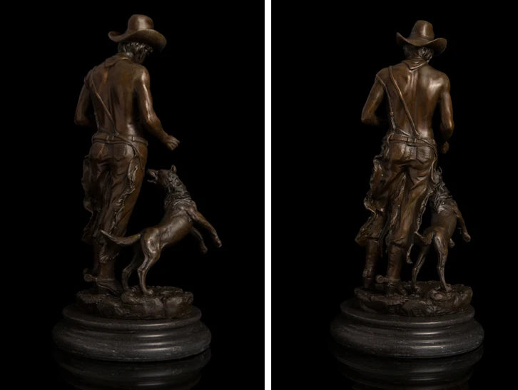38CM large HOME OFFICE Living Room WINE BAR TOP COOL Ornament  American West Cowboy Hound dog Bronze carving art Sculpture