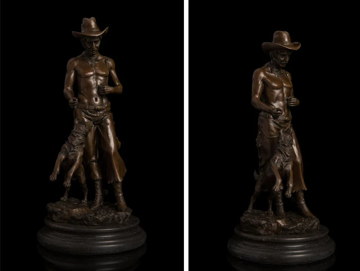 38CM large HOME OFFICE Living Room WINE BAR TOP COOL Ornament  American West Cowboy Hound dog Bronze carving art Sculpture