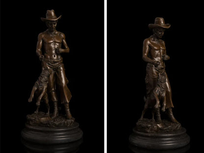 38CM large HOME OFFICE Living Room WINE BAR TOP COOL Ornament  American West Cowboy Hound dog Bronze carving art Sculpture