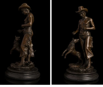 38CM large HOME OFFICE Living Room WINE BAR TOP COOL Ornament  American West Cowboy Hound dog Bronze carving art Sculpture