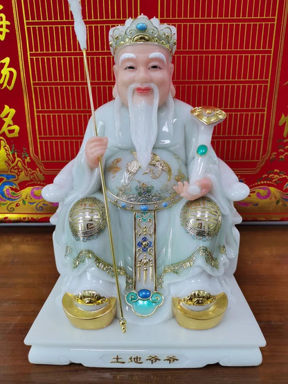 38CM large Southeast Asia God of Wealth High grade Jade Gilding TU DI GONG worship Gods statue HOME shrine altar protection