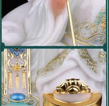 38CM large Southeast Asia God of Wealth High grade Jade Gilding TU DI GONG worship Gods statue HOME shrine altar protection