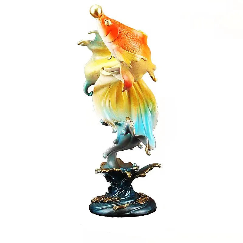 38cm"Flourishing" all bronze and gold arowana decoration living room desk home goldfish decoration hotel club decoration