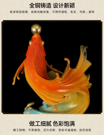 38cm"Flourishing" all bronze and gold arowana decoration living room desk home goldfish decoration hotel club decoration