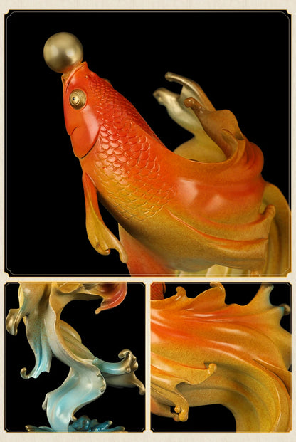 38cm"Flourishing" all bronze and gold arowana decoration living room desk home goldfish decoration hotel club decoration