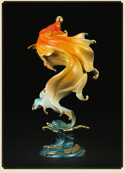 38cm"Flourishing" all bronze and gold arowana decoration living room desk home goldfish decoration hotel club decoration
