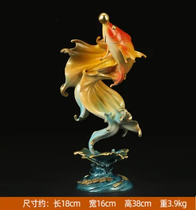 38cm"Flourishing" all bronze and gold arowana decoration living room desk home goldfish decoration hotel club decoration