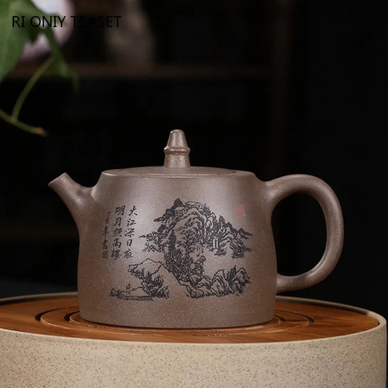 390ml Hand Painted Yixing Purple Clay Teapots Raw Ore Section Mud Retro Tea Pot Home Zisha Filter Kettle Tea Sets Supplies
