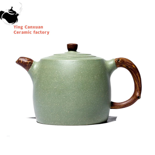 390ml Raw Ore Bean Green Clay Handmade Teapot Classic Yixing Purple Clay Tea Pot Chinese Zisha Filter Kettle Tea Set Accessories