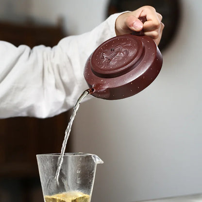 390ml Yixing Purple Clay Teapot Master Hand Carved  Xishi Tea Pot Ball Hole Filter Kettle Chinese Authentic Zisha Tea Set