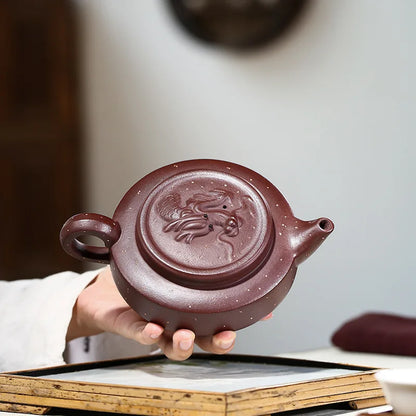 390ml Yixing Purple Clay Teapot Master Hand Carved  Xishi Tea Pot Ball Hole Filter Kettle Chinese Authentic Zisha Tea Set