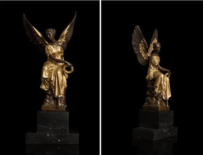 39CM LARGE -TOP COOL HOME OFFCE Christmas  decorative art gift - The Goddesses angel Gold-plated bronze statue sculpture
