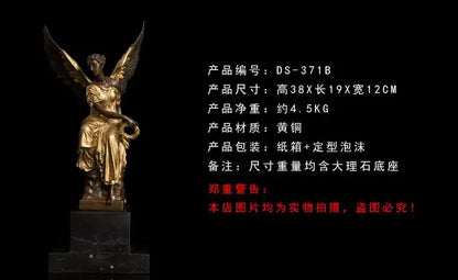 39CM LARGE -TOP COOL HOME OFFCE Christmas  decorative art gift - The Goddesses angel Gold-plated bronze statue sculpture