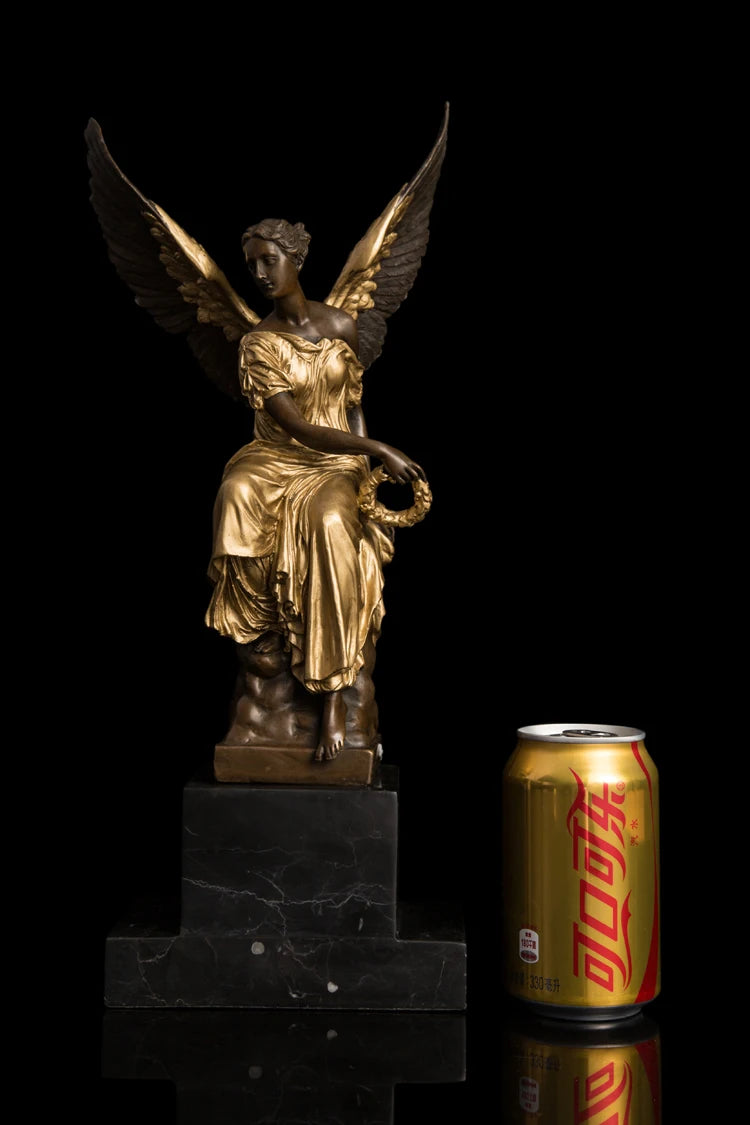 39CM LARGE -TOP COOL HOME OFFCE Christmas  decorative art gift - The Goddesses angel Gold-plated bronze statue sculpture