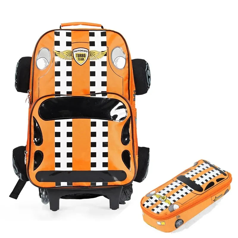 3D Car style kids School Trolley Bags boy's Rolling Backpack for boys School Wheeled Bags Wheels Rolling Trolley Backpack bags