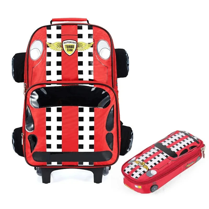 3D Car style kids School Trolley Bags boy's Rolling Backpack for boys School Wheeled Bags Wheels Rolling Trolley Backpack bags