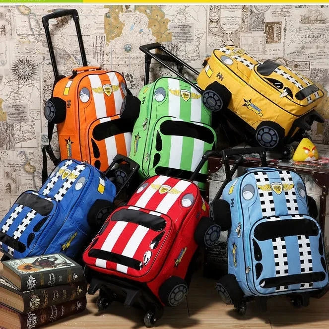 3D Car style kids School Trolley Bags boy's Rolling Backpack for boys School Wheeled Bags Wheels Rolling Trolley Backpack bags