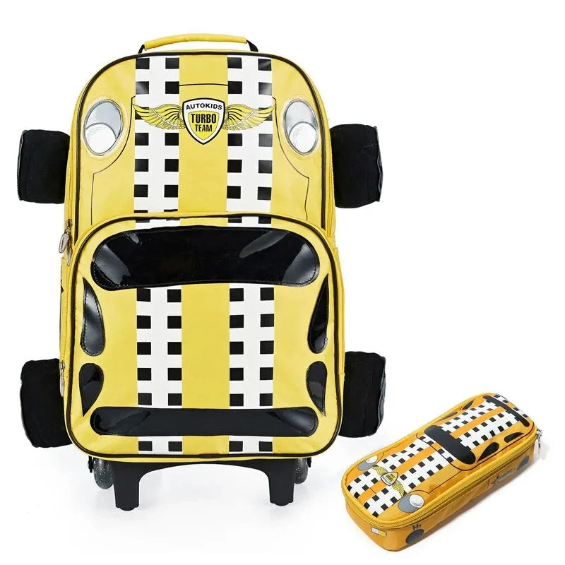 3D Car style kids School Trolley Bags boy's Rolling Backpack for boys School Wheeled Bags Wheels Rolling Trolley Backpack bags