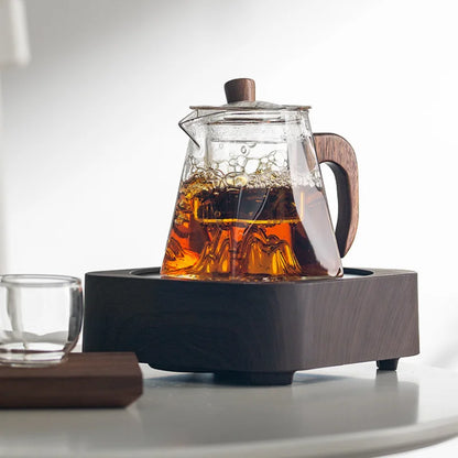 3D Mountains Glass Teapot with Tea Infuser Heat Resistant Glass Tea Pot Clear Kettle Wooden Handle Chinese Kung Fu Tea Sets