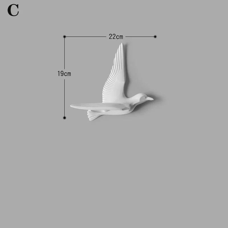 3D resin bird wall decorations three-dimensional wall stickers white gold bird statue living room TV sofa background wall art