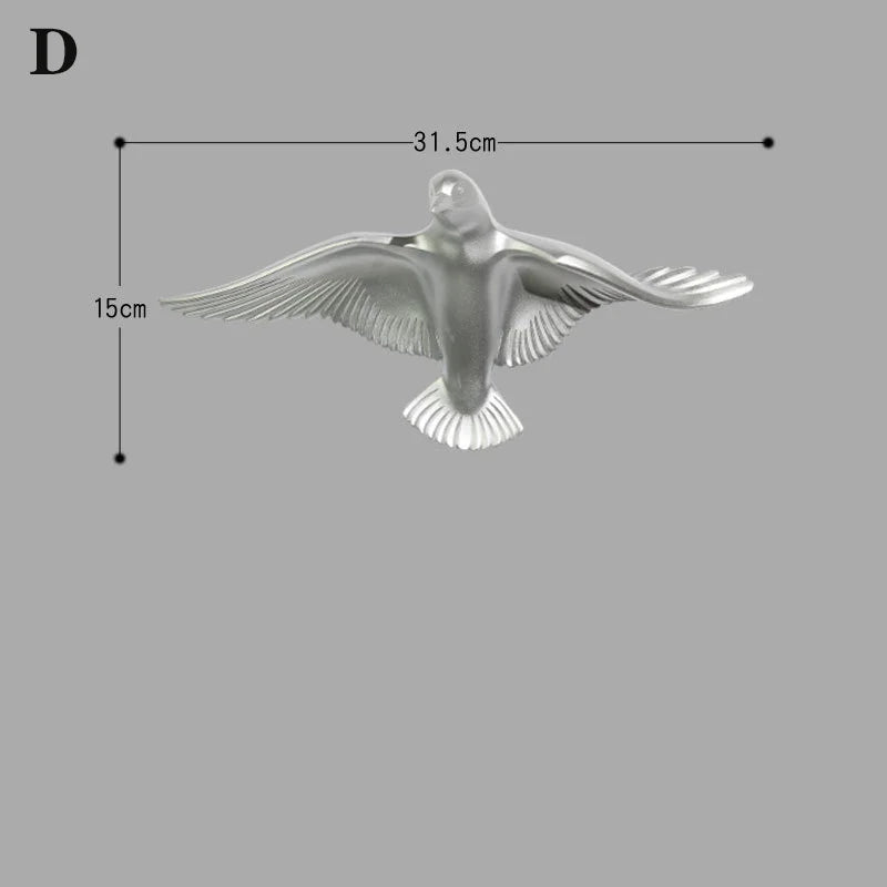 3D resin bird wall decorations three-dimensional wall stickers white gold bird statue living room TV sofa background wall art