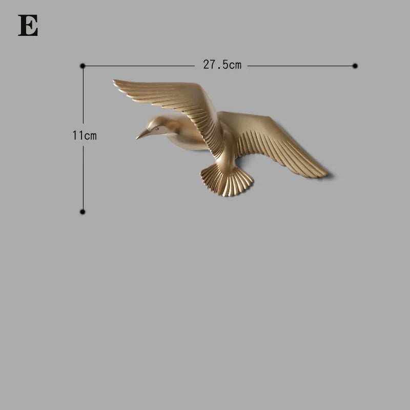 3D resin bird wall decorations three-dimensional wall stickers white gold bird statue living room TV sofa background wall art