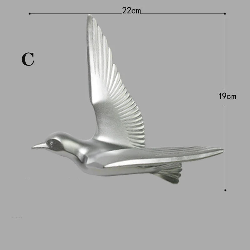 3D resin bird wall decorations three-dimensional wall stickers white gold bird statue living room TV sofa background wall art