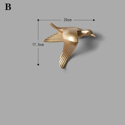 3D resin bird wall decorations three-dimensional wall stickers white gold bird statue living room TV sofa background wall art