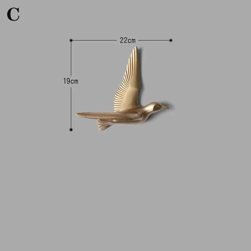3D resin bird wall decorations three-dimensional wall stickers white gold bird statue living room TV sofa background wall art