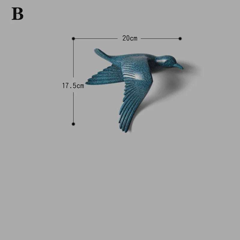 3D resin bird wall decorations three-dimensional wall stickers white gold bird statue living room TV sofa background wall art