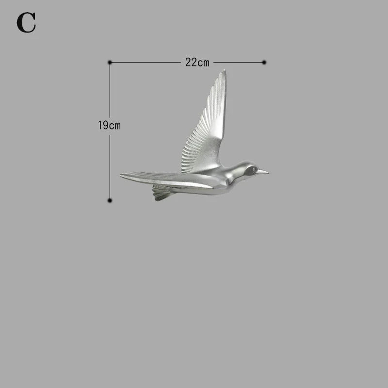 3D resin bird wall decorations three-dimensional wall stickers white gold bird statue living room TV sofa background wall art