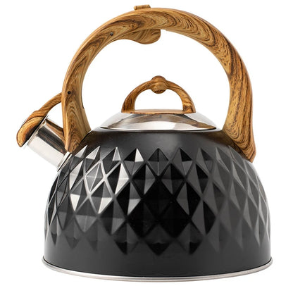 3L Whistling Tea Kettle Thick Stainless Steel Teakettle Teapot with Wooden Handle Compatible with Gas Stoves Induction
