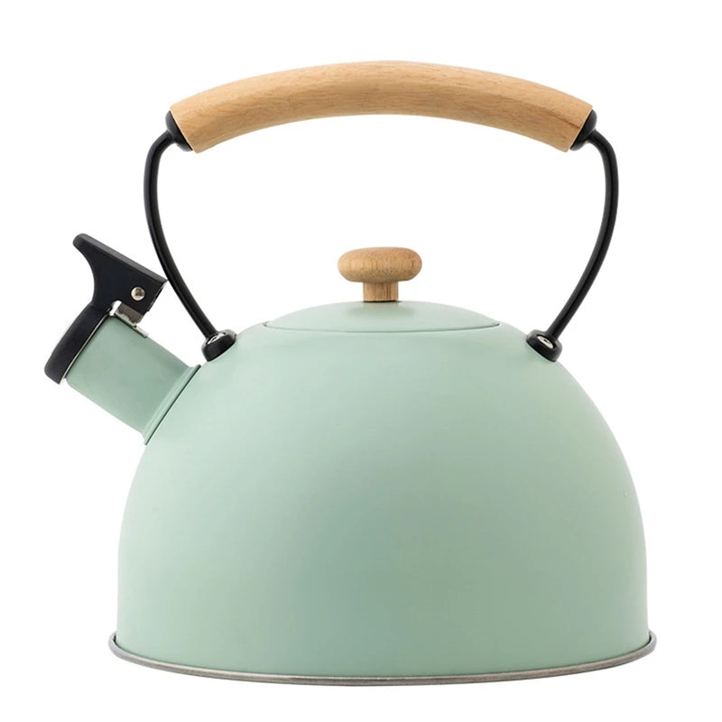 3L Whistling Tea Kettle Thick Stainless Steel Teakettle Teapot with Wooden Handle Compatible with Gas Stoves Induction