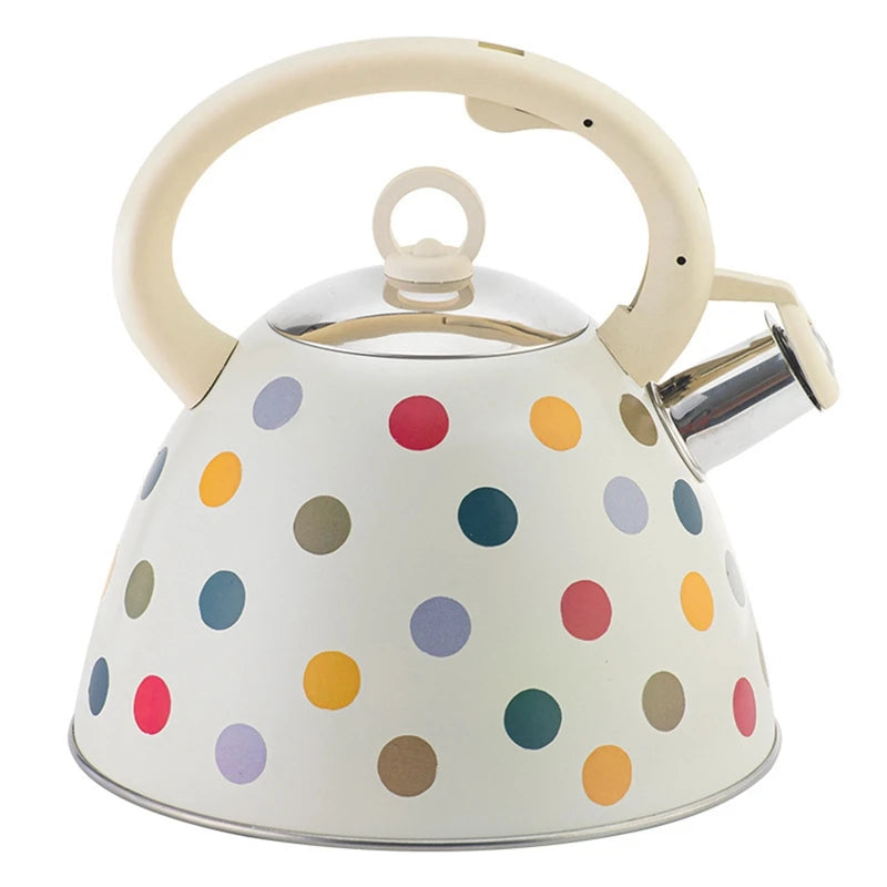 3L Whistling Tea Kettle Thick Stainless Steel Teakettle Teapot with Wooden Handle Compatible with Gas Stoves Induction