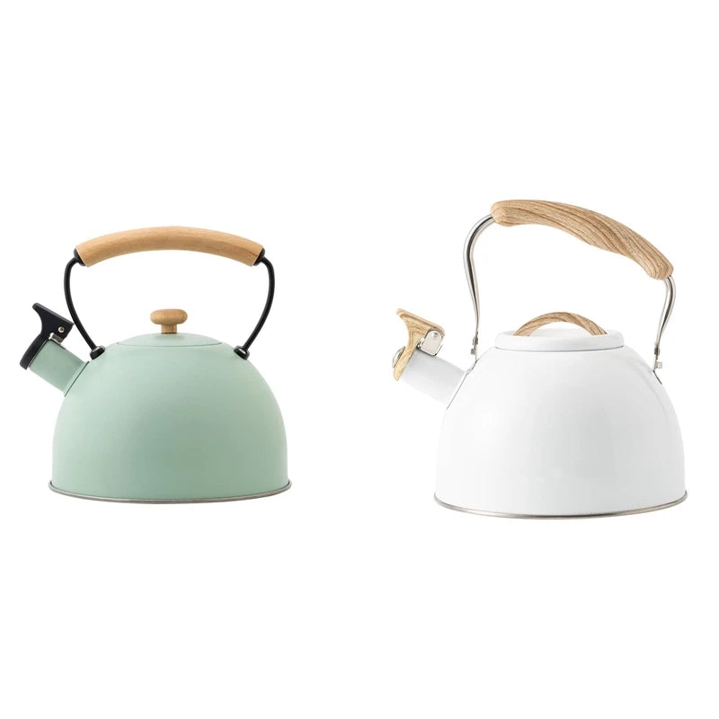 3L Whistling Tea Kettle Thick Stainless Steel Teakettle Teapot with Wooden Handle Compatible with Gas Stoves Induction