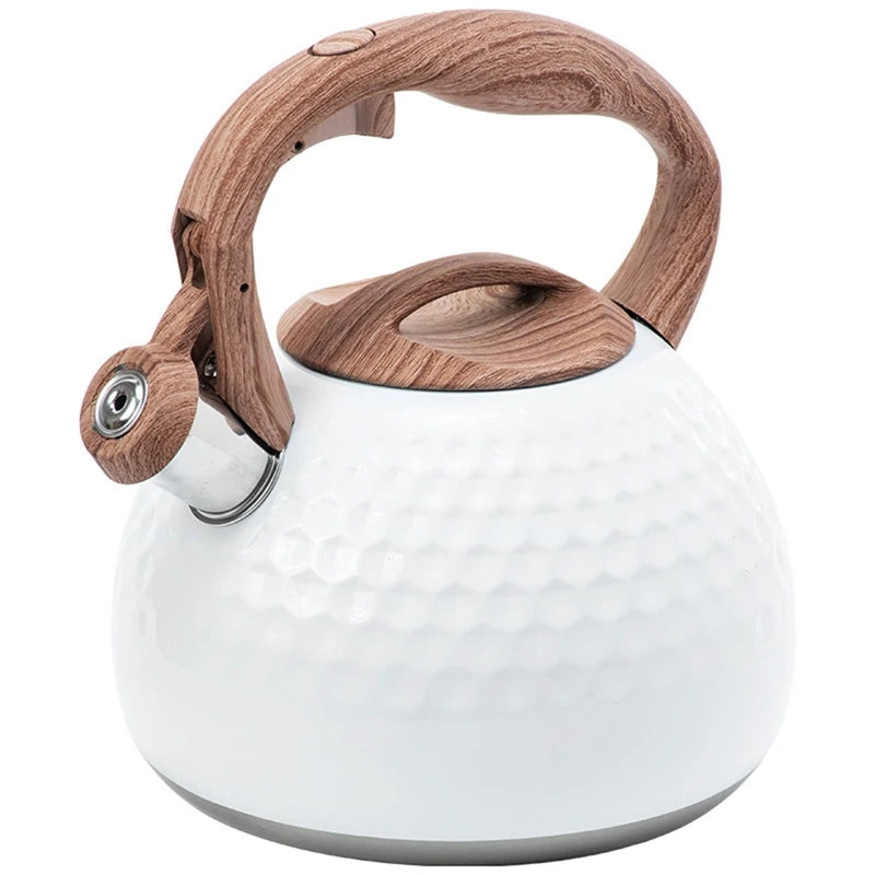 3L Whistling Tea Kettle Thick Stainless Steel Teakettle Teapot with Wooden Handle Compatible with Gas Stoves Induction