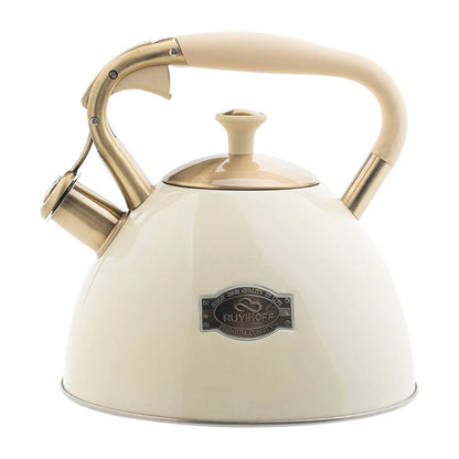 3L Whistling Tea Kettle Thick Stainless Steel Teakettle Teapot with Wooden Handle Compatible with Gas Stoves Induction