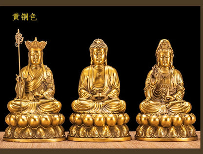 3P -26CM Sakyamuni Ksitigarbha GUANYIN THREE Buddha figures HOME family  Protection feng shui copper Sculpture statue