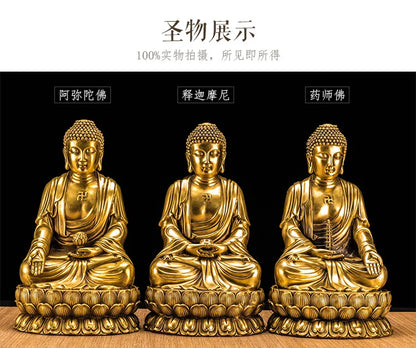 3P -TOP GOOD  Sakyamuni Amitabha Amitayus Medicine Guru THREE Buddha figures HOME family  Protection copper Sculpture statue