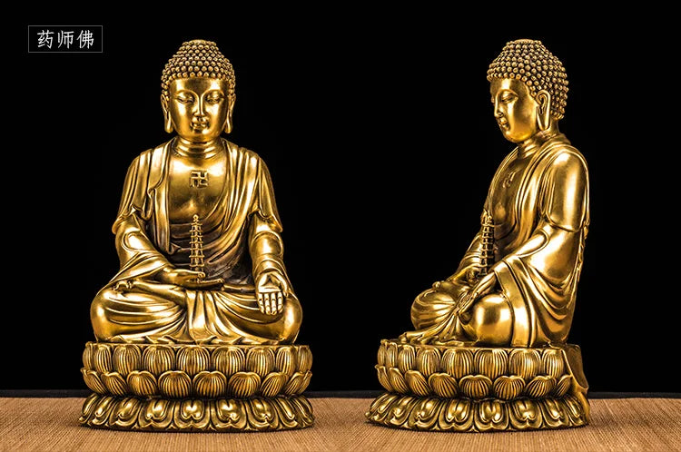 3P -TOP GOOD  Sakyamuni Amitabha Amitayus Medicine Guru THREE Buddha figures HOME family  Protection copper Sculpture statue