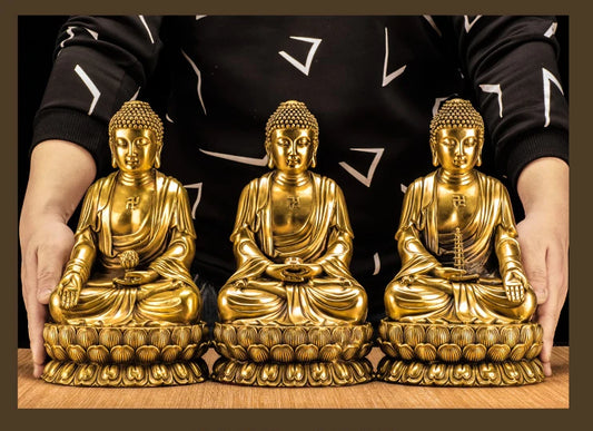 3P -TOP GOOD  Sakyamuni Amitabha Amitayus Medicine Guru THREE Buddha figures HOME family  Protection copper Sculpture statue
