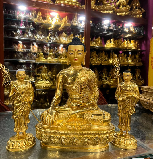 3P large Buddhism Good  gilding copper Buddha statue Sakyamuni Disciple Buddha statue HOME family protection temple worship