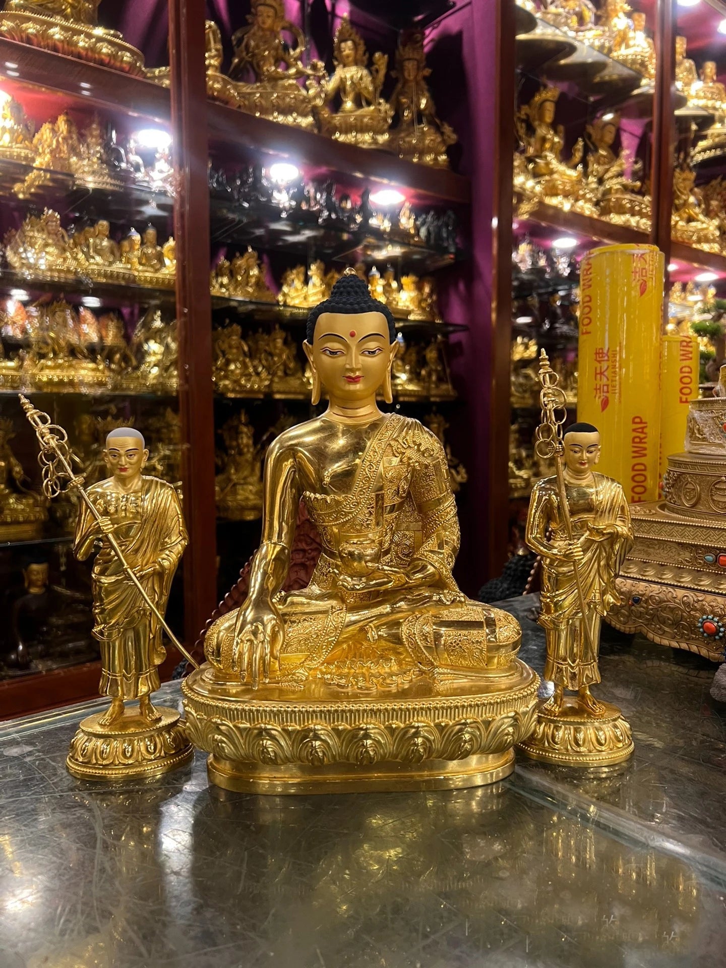 3P large Buddhism Good  gilding copper Buddha statue Sakyamuni Disciple Buddha statue HOME family protection temple worship