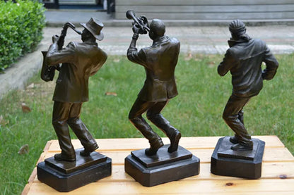 3P large HOME OFFICE Living Room TOP COOL Ornament Country Rock Music Crazy Sax trumpet Bronze carving art Sculpture statue 30cm